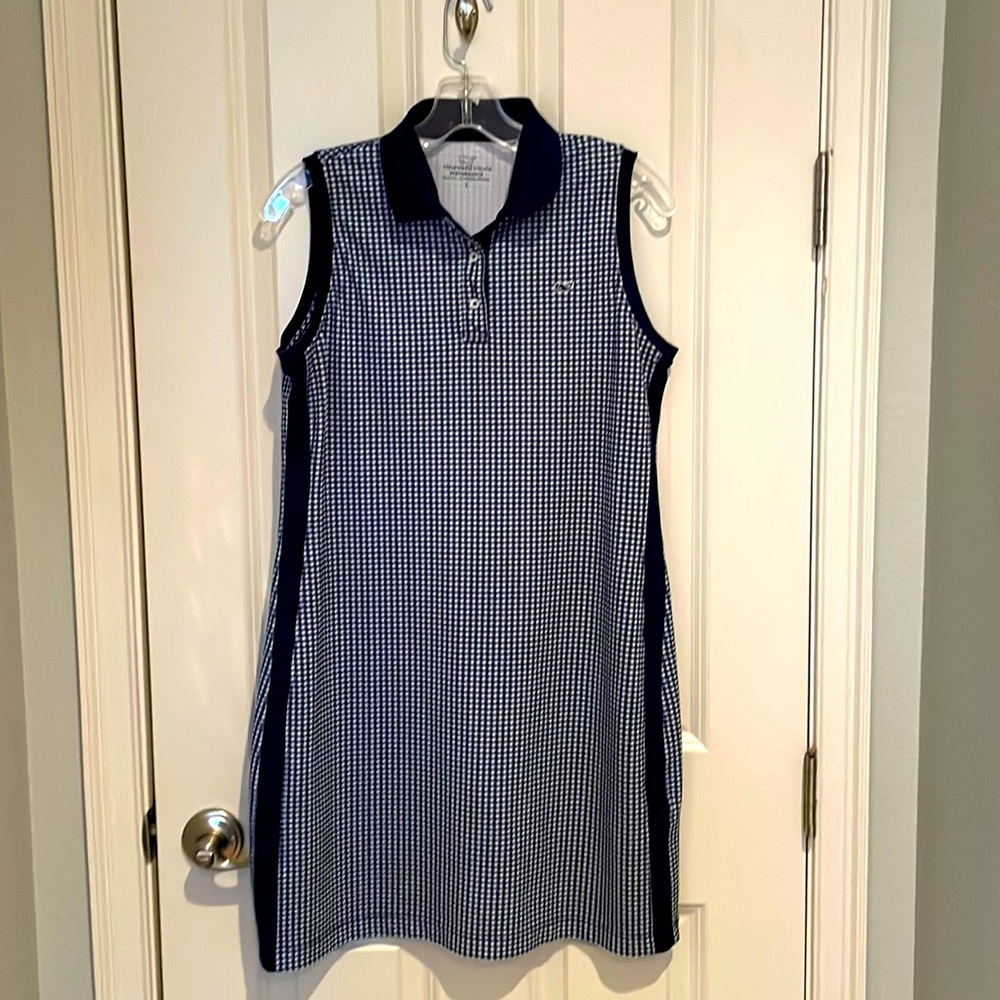 Navy Gingham Vineyard Vines Performance Dress Size Small